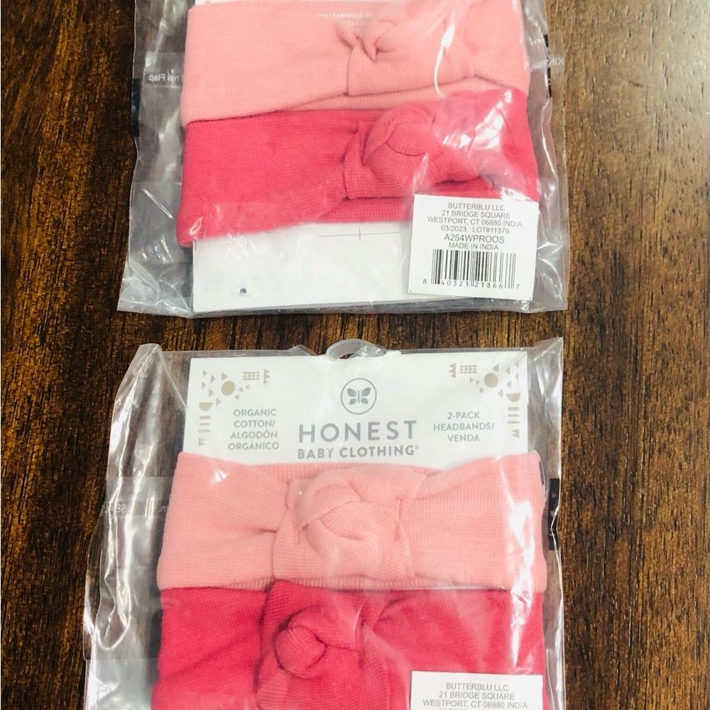 4 PK Honest Baby clothing 100% organic cotton Pink knotted Headbands.one size